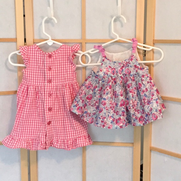 2 Baby Gap Infant Dresses Crisp Cotton Sleeveless Pink Blue - Picture 2 of 12